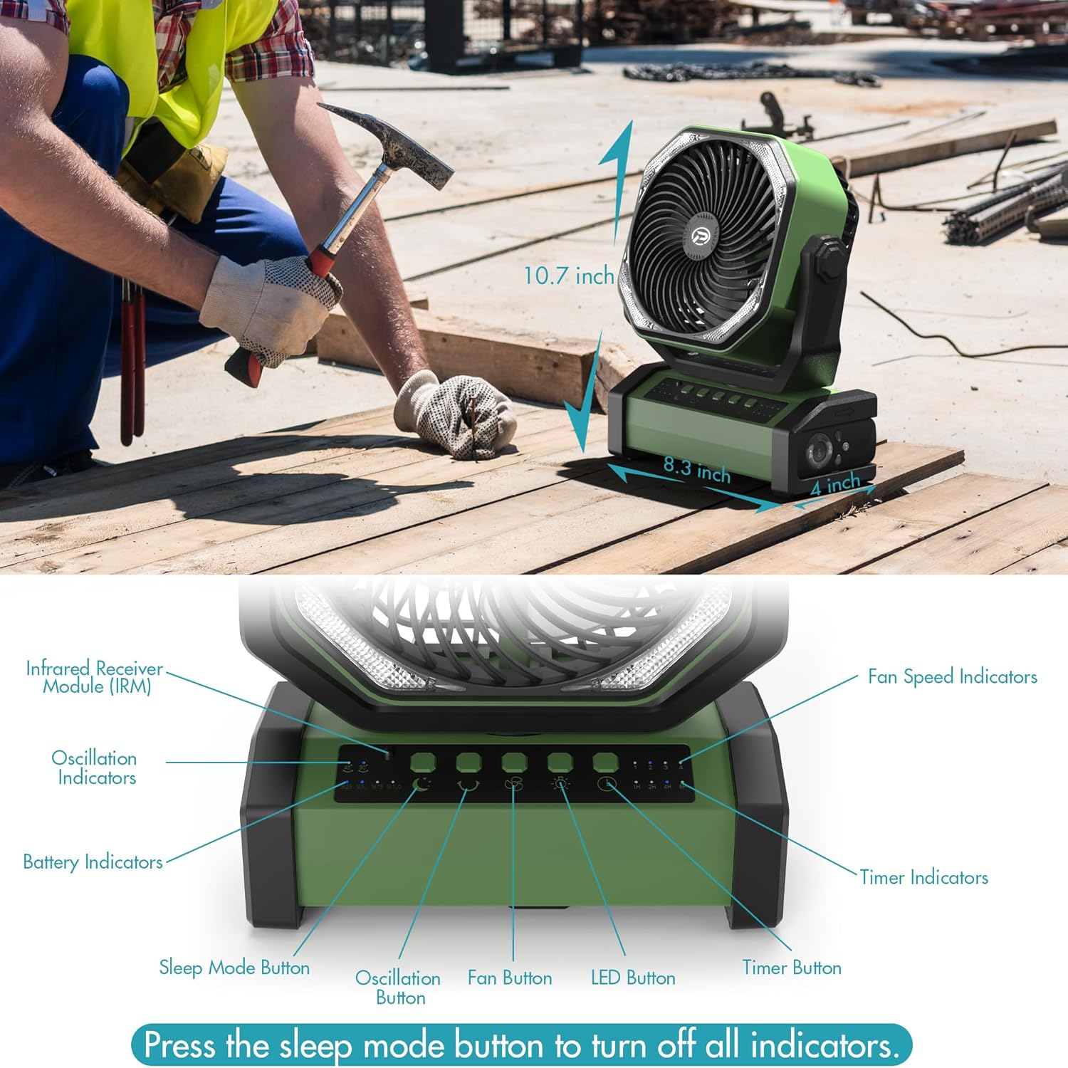 PANERGY Ventilador de camping portátil con linterna LED, ventilador USB...