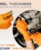 Guantes desechables de nitrilo naranja, agarre de textura de diamante elevado,