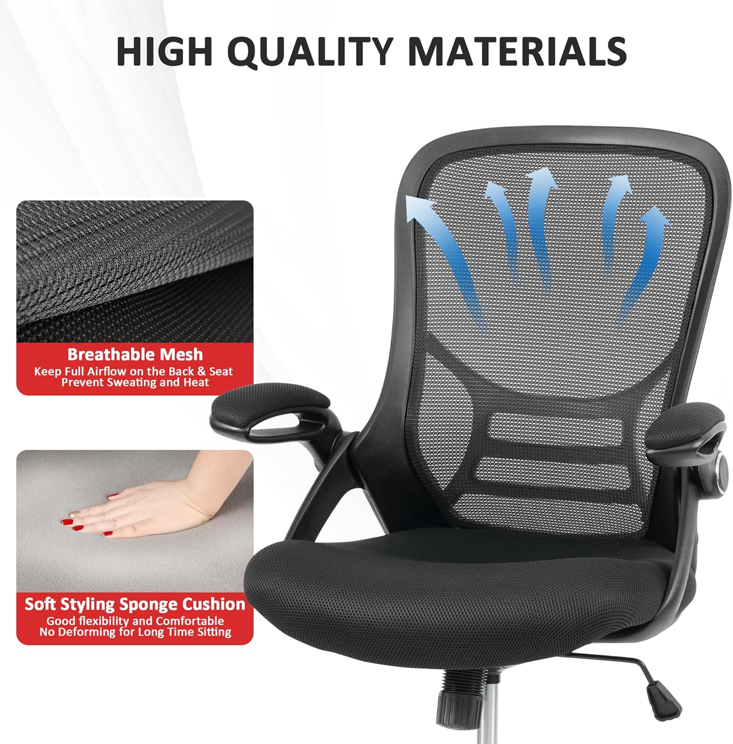 Silla de oficina ergonómica de malla giratoria para computadora, cómoda, brazos...