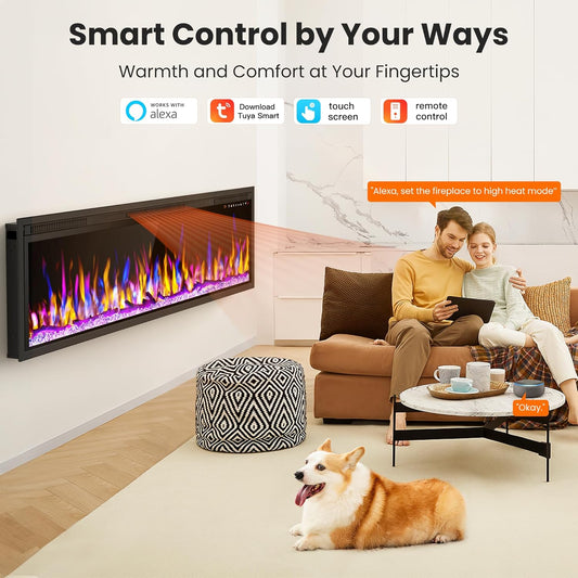 Smart - Calentador eléctrico de chimenea de 60 pulgadas habilitado para WiFi,...