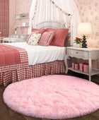 Alfombra redonda rosa para dormitorio de niñas, alfombra circular esponjosa de...