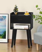Lerliuo Mesita de noche negra, moderna mesita de noche con cajón, mesa auxiliar...