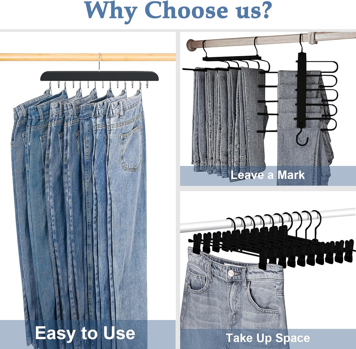 Ganchos para jeans para armario, 14 ganchos de madera para jeans que ahorran...