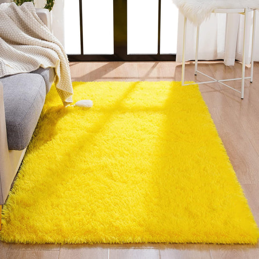 BENRON Alfombras amarillas de felpa para dormitorio, niñas y niños, alfombra de...