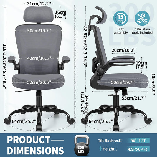 FelixKing Silla de oficina ergonómica, silla de escritorio con reposacabezas y...