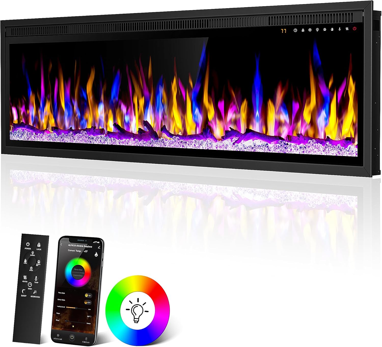Smart - Calentador eléctrico de chimenea de 60 pulgadas habilitado para WiFi,...