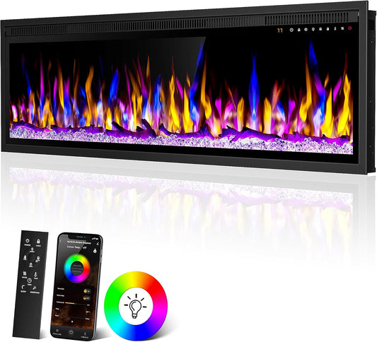 Smart - Calentador eléctrico de chimenea de 60 pulgadas habilitado para WiFi,...