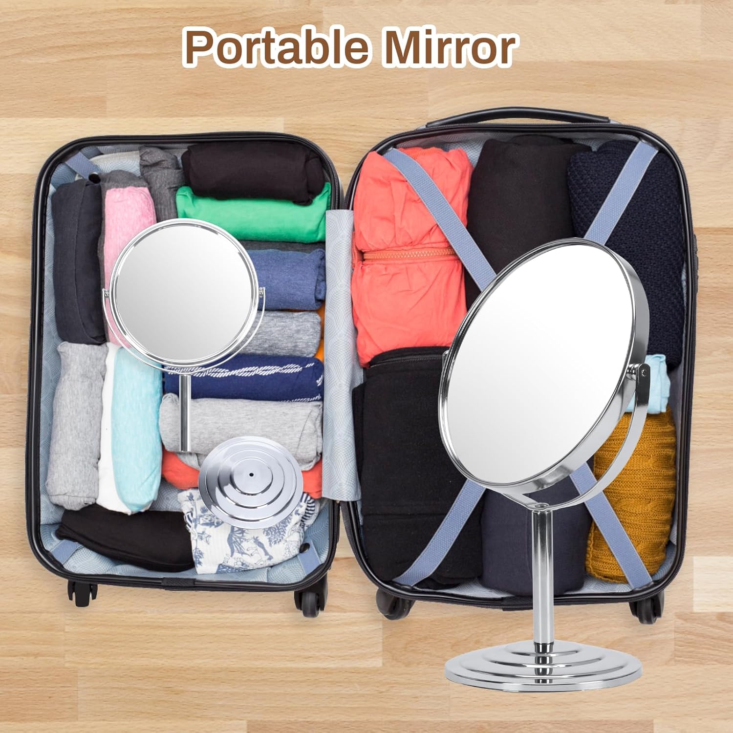 1 espejo de maquillaje con aumento 3X para mesa, espejo de tocador plateado de...