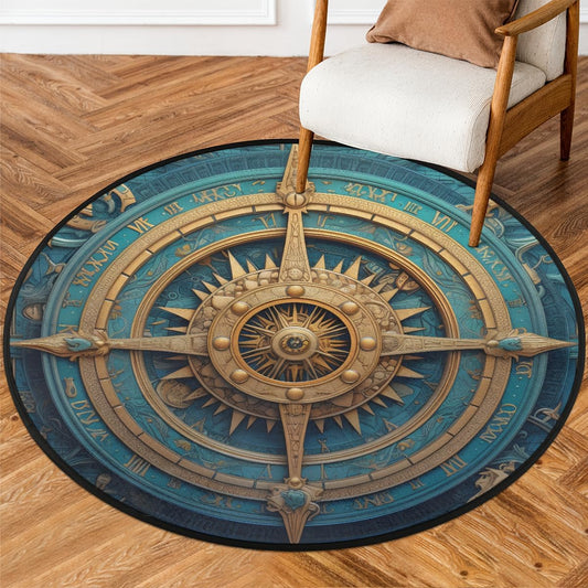 Alfombra redonda con brújula azul de 5 pies, alfombra redonda náutica...