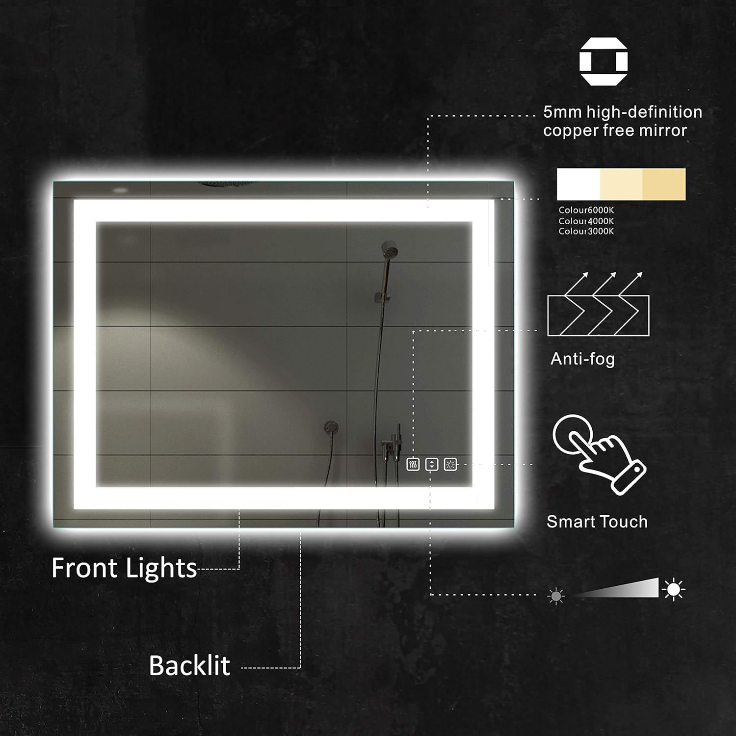 Amorho - Espejo de pared para tocador de baño, de 40x32 pulgadas, con luz LED...