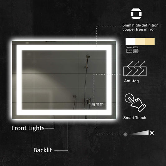 Amorho - Espejo de pared para tocador de baño, de 40x32 pulgadas, con luz LED...