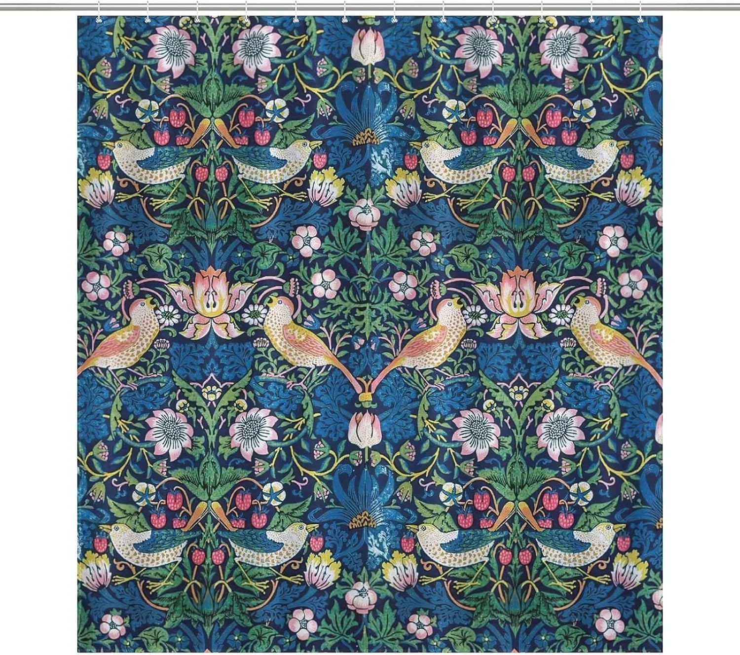 William Morris - Cortina de ducha, diseño de flores vintage en acuarela, juego...