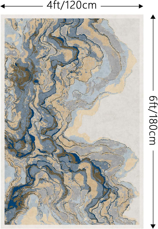 Alfombra abstracta ondulada, 4 x 6 pies, para sala de estar, dormitorio,