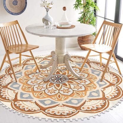 Alfombra redonda de 5.3 pies, alfombra bohemia circular naranja con flecos de