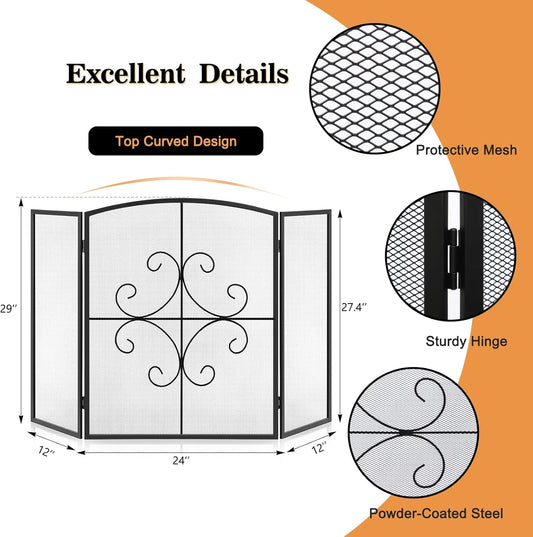 Gtongoko Rejilla decorativa de 3 paneles para chimenea, 48 pulgadas de ancho x...