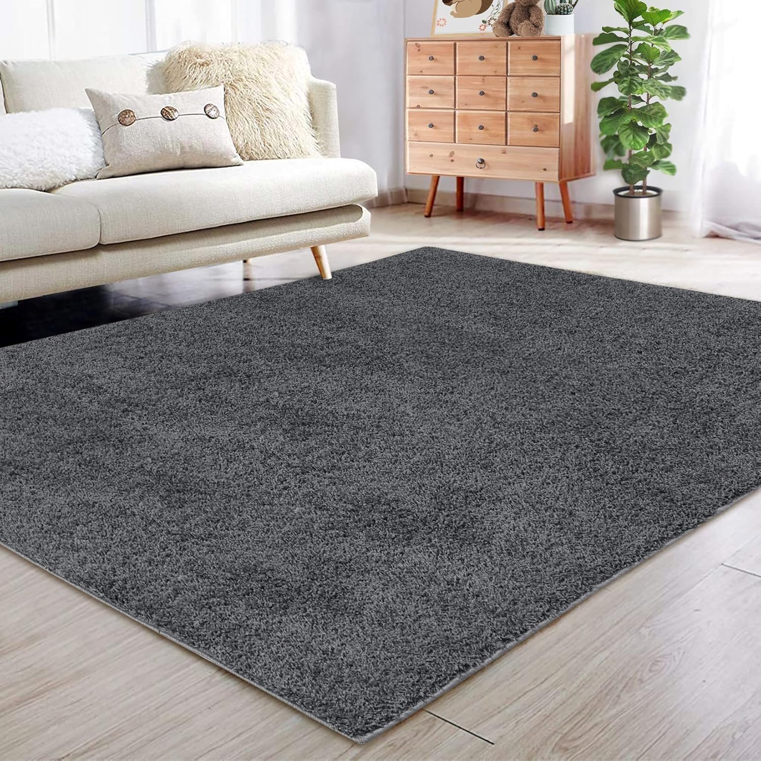 Fashionwu Alfombras grises para dormitorio, alfombra lanuda de piel esponjosa,...
