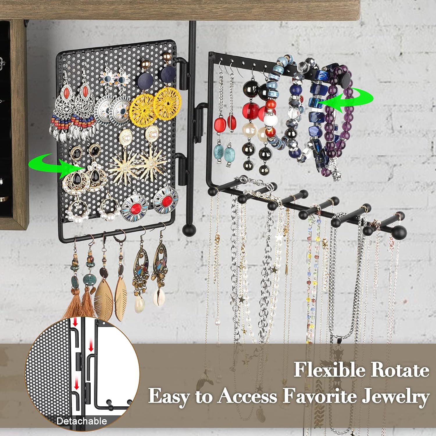 SOLIMINTR Organizador de joyas colgante con estante de madera rústica, caja de...