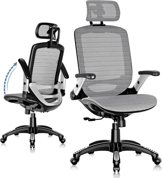 Gabrylly Silla de oficina de malla ergonómica, respaldo alto, reposacabezas...