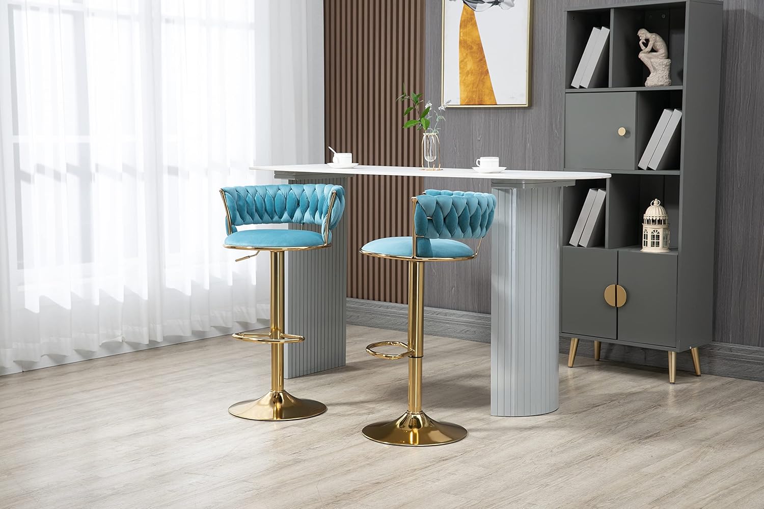 Taburetes de bar giratorios de terciopelo, taburetes de bar ajustables con...
