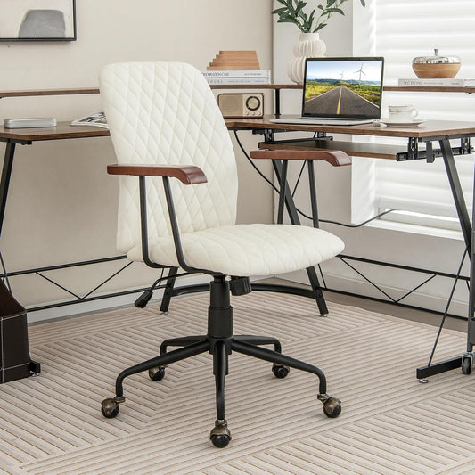 Giantex Silla de escritorio de oficina en casa, color blanco, silla giratoria...