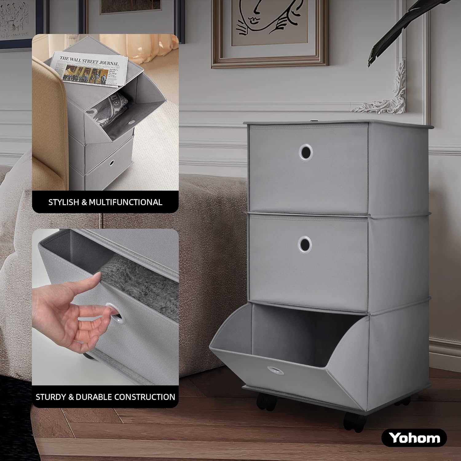 YOHOM Organizador de cajones con ruedas, portátil, organizador plegable para...