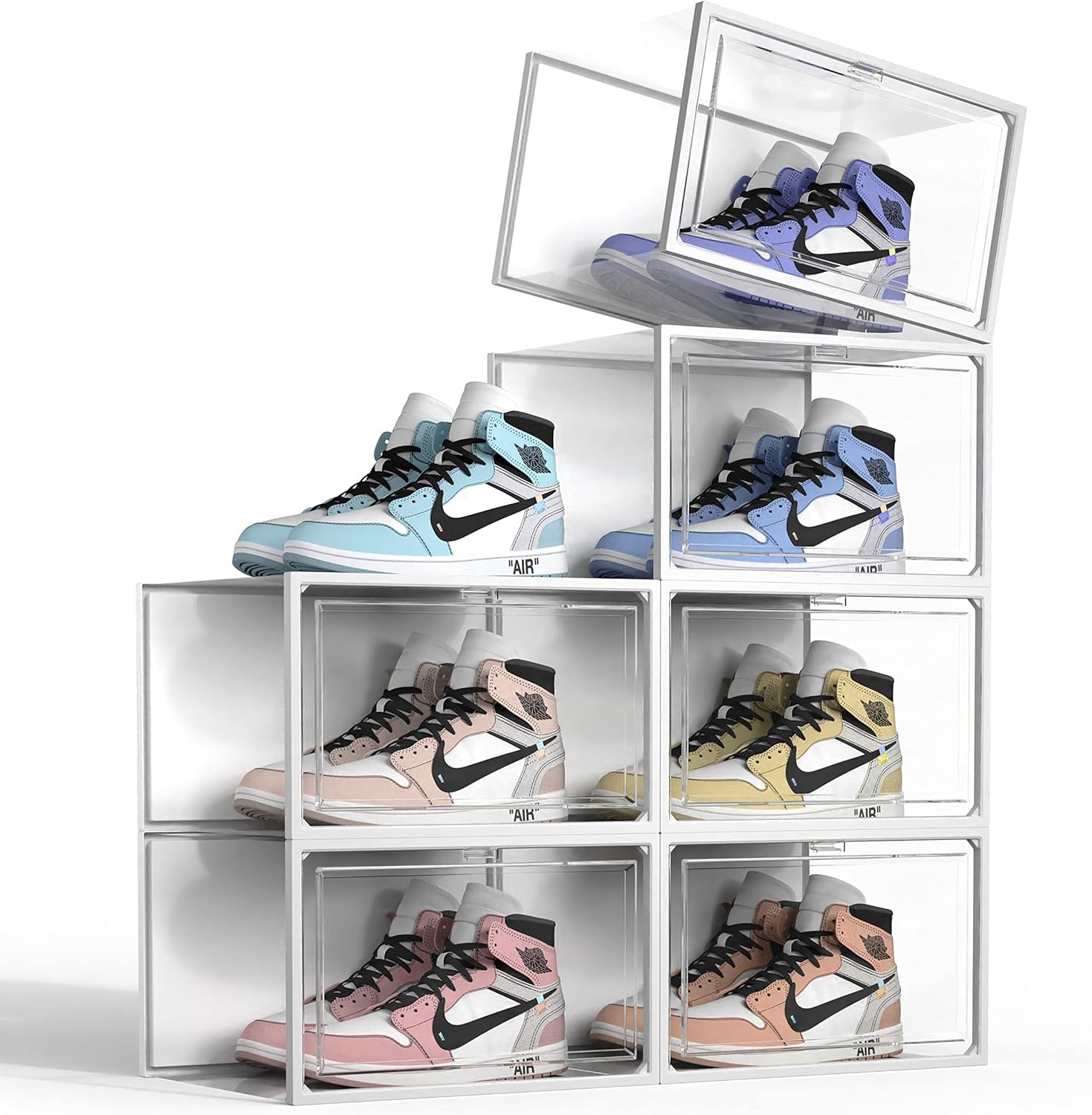 SEE SPRING Paquete de 6 cajas de almacenamiento de zapatos, organizador de...