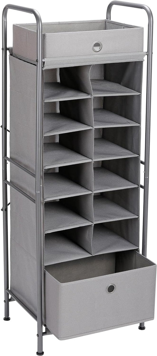 BIRDROCK HOME Organizador vertical de zapatos de 12 cubos con cajón grande,...