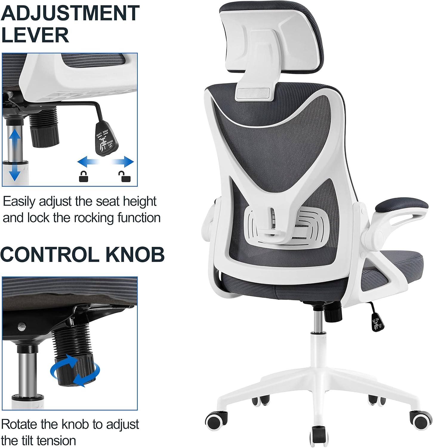Yaheetech Silla de oficina ergonómica de malla, silla de escritorio con...