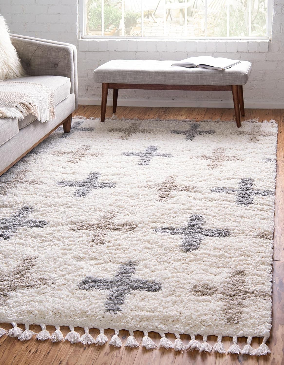 Rugs.com Athena Shag Collection Alfombra  8 x 10 pies, alfombra de pelo marfil...