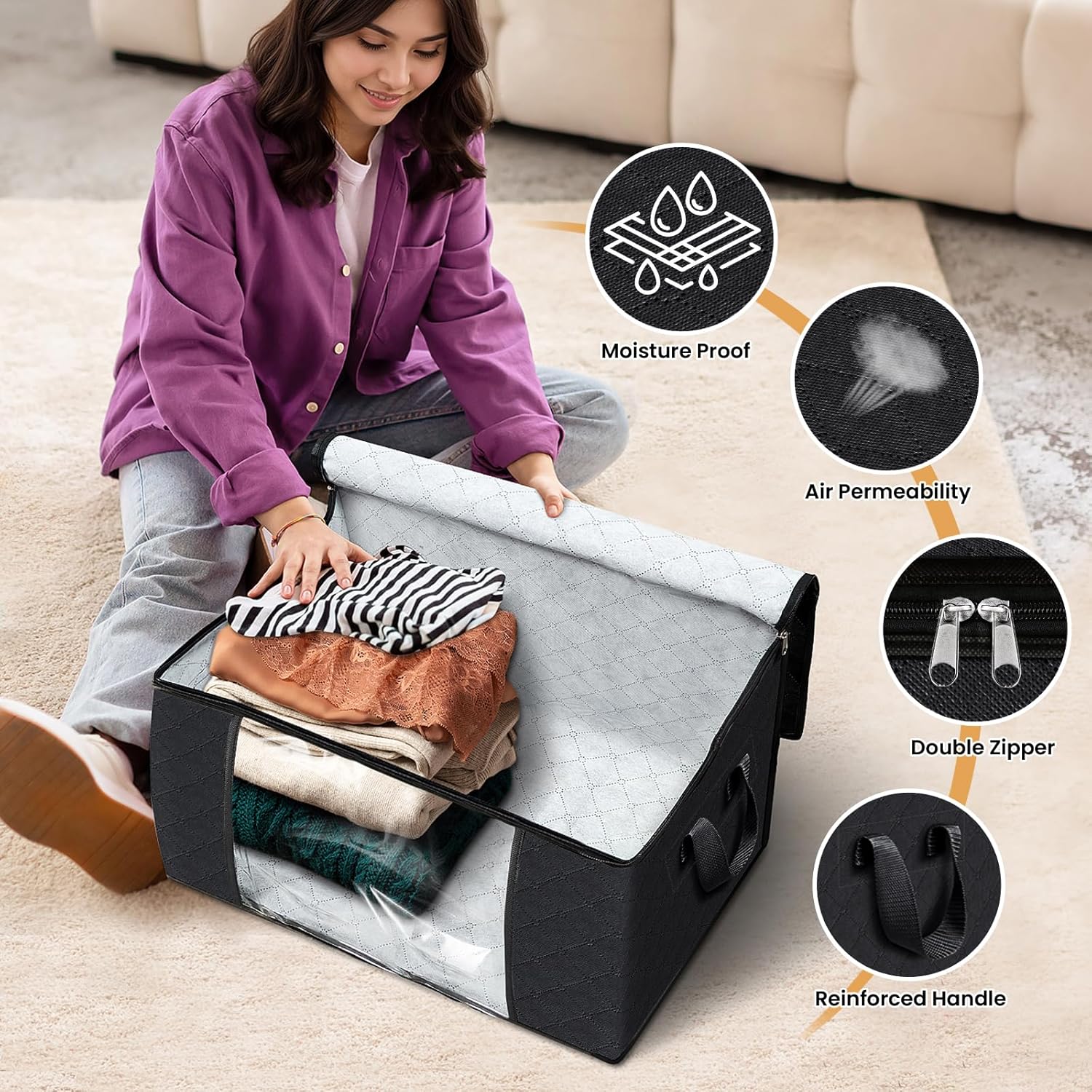 Fab totes Paquete de 2 bolsas de almacenamiento plegables para mantas,...