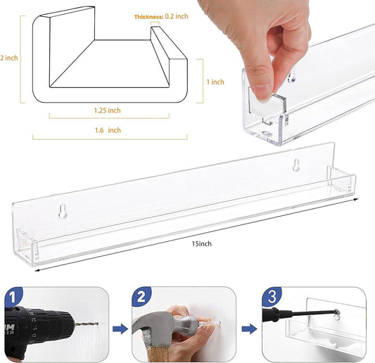 6 Pack Invisible Acrylic Floating Bookshelf for Kids Room,15 inch Clear Nail