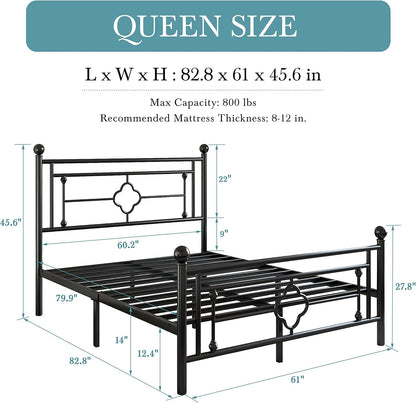 Marco de cama de plataforma de metal tamaño Queen de 14 pulgadas, estilo