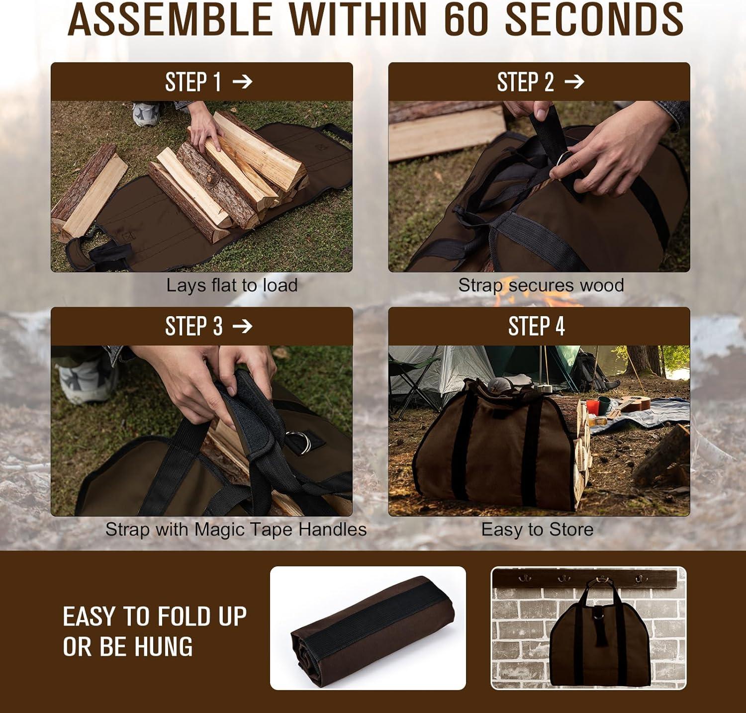 Portador de leña de 39 x 18 pulgadas, bolsa de mano grande de troncos con asas,