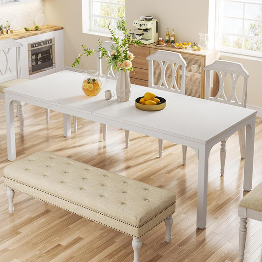 Tribesigns Mesa de comedor blanca para 6-8 personas, mesa rectangular grande de...