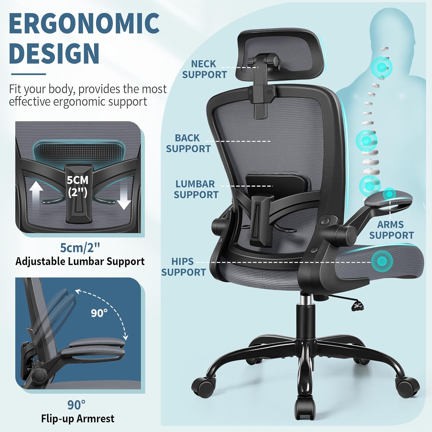 FelixKing Silla de oficina ergonómica, silla de escritorio con reposacabezas y...