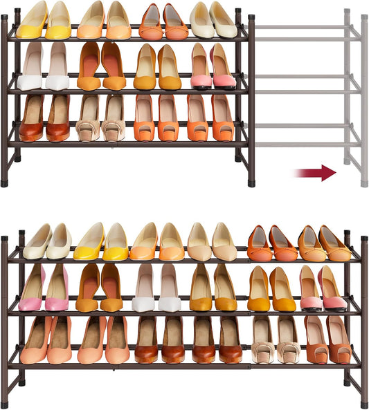 Tajsoon 3 Tier Expandable Shoe Rack for Closet, 28-41Adjustable & Stackable...