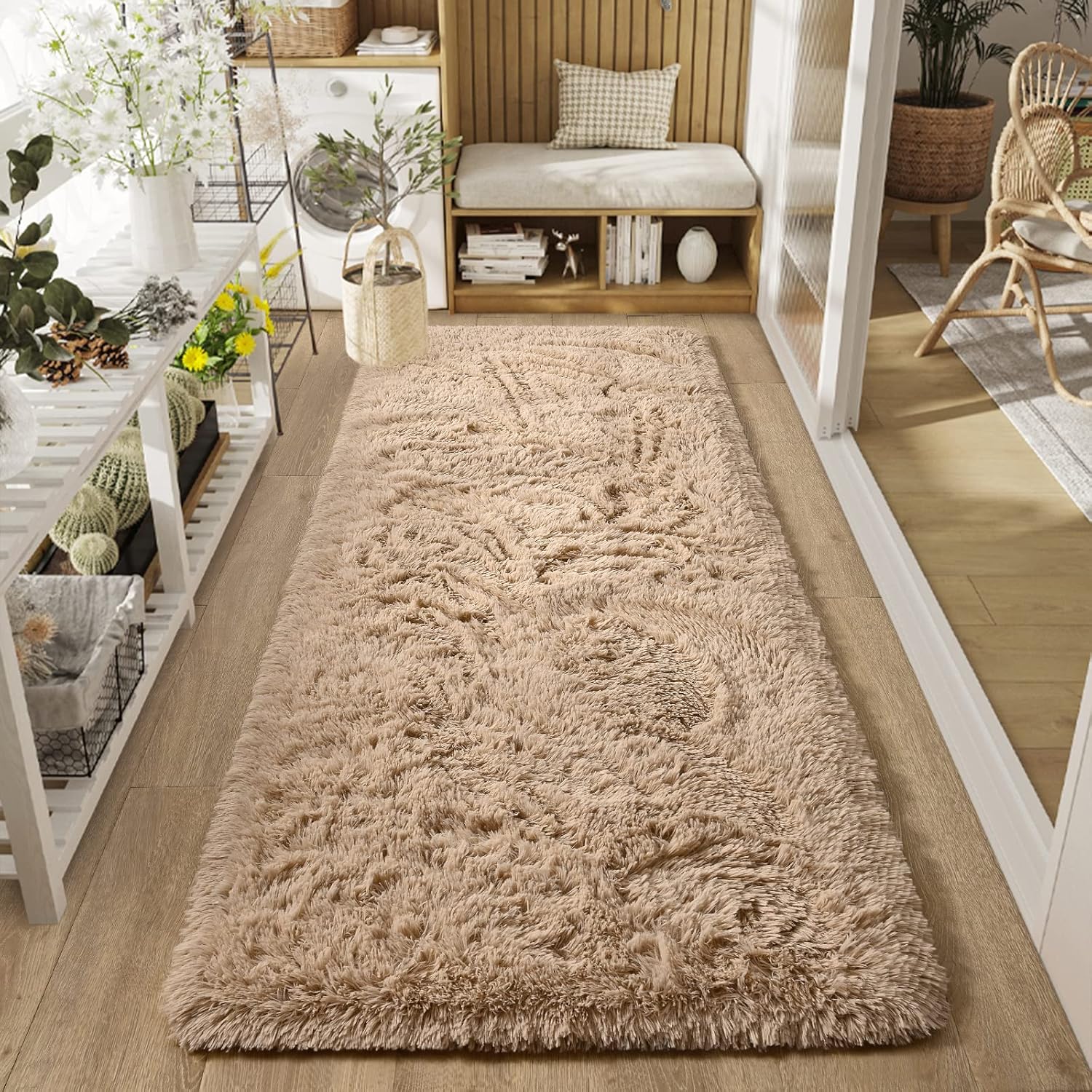 DweIke Alfombra de noche suave para dormitorio, alfombras esponjosas de felpa...
