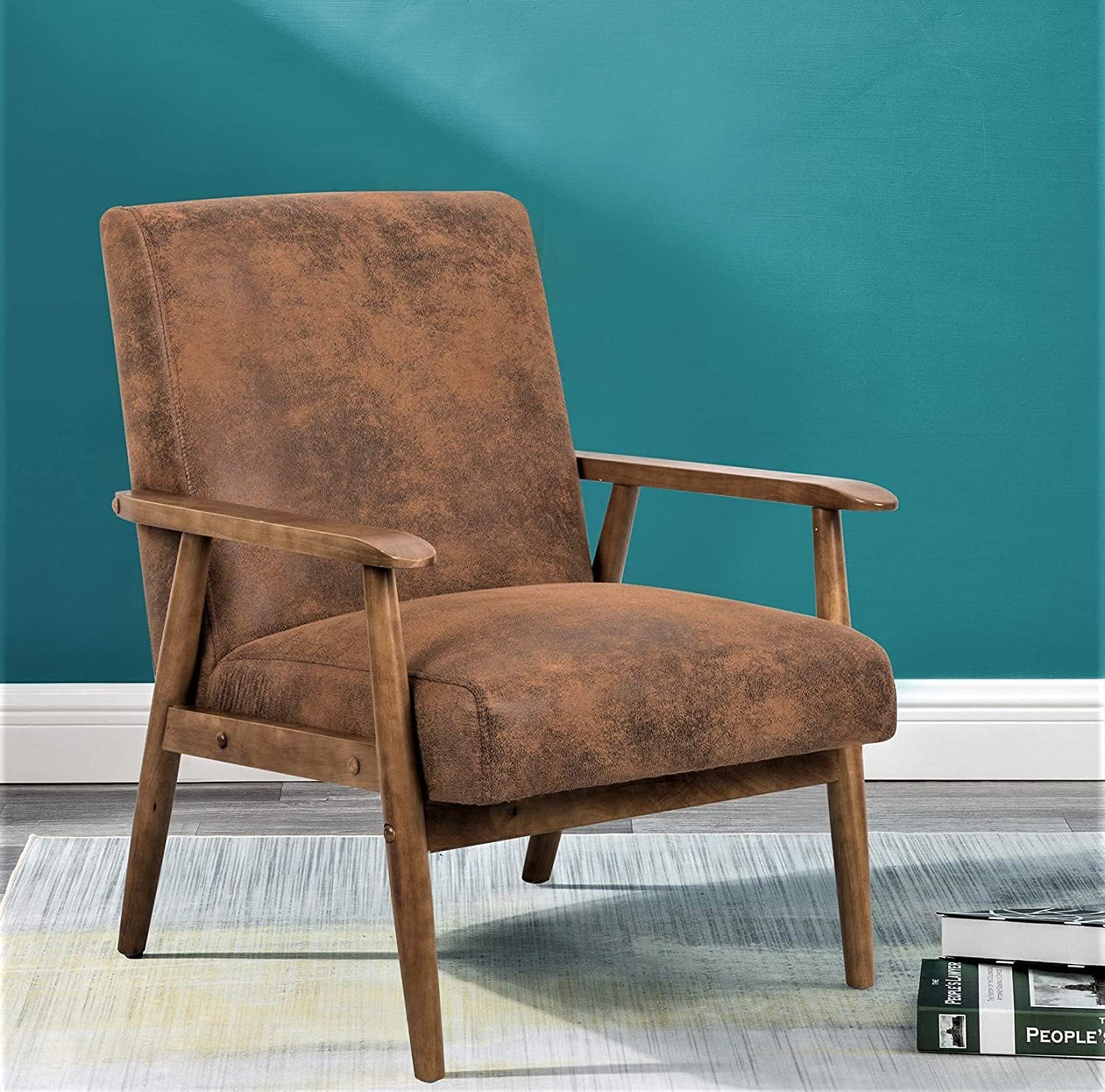 Barlow - Silla decorativa moderna vintage, sillón de microfibra con aspecto de...