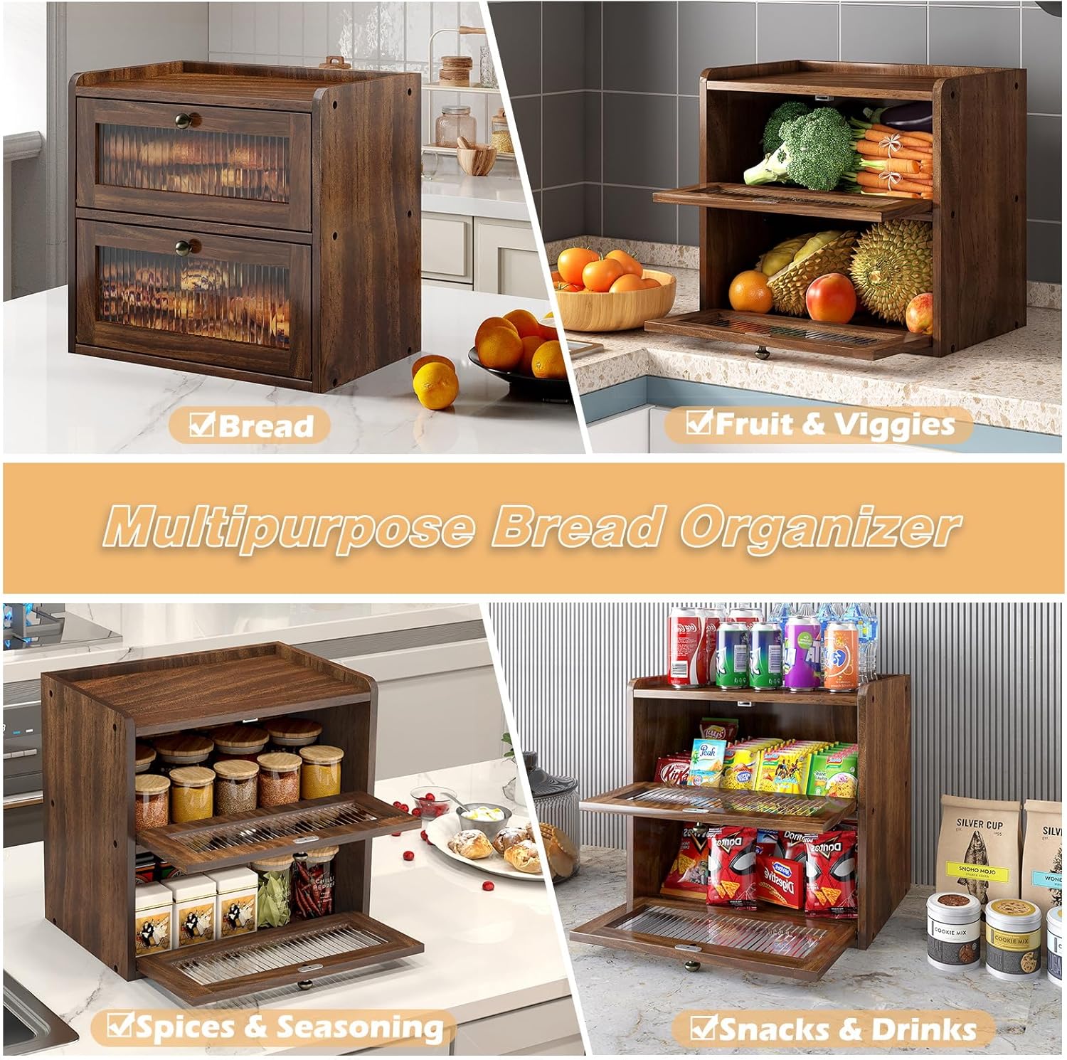 Panera grande de doble capa para encimera de cocina, contenedor de...