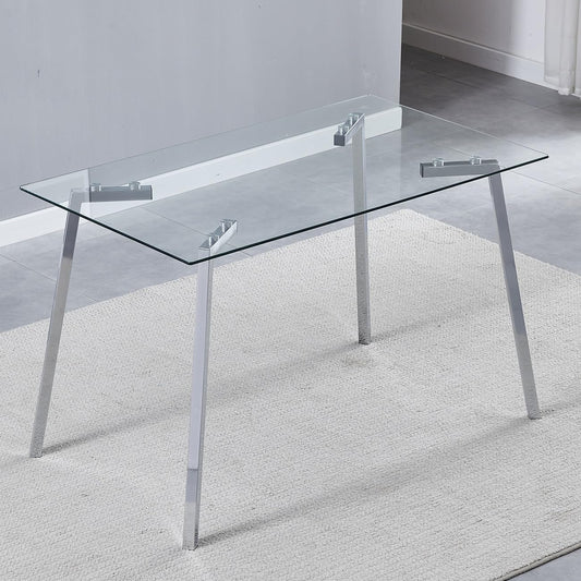 Mesa de comedor de cristal blanco moderna mesa de cocina rectangular con vidrio