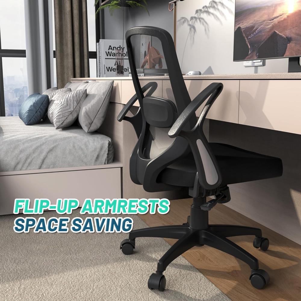 Silla De Escritorio Ergonómica, Ajustable En Altura Con Ruedas Flexibles, KIZECK, Negro