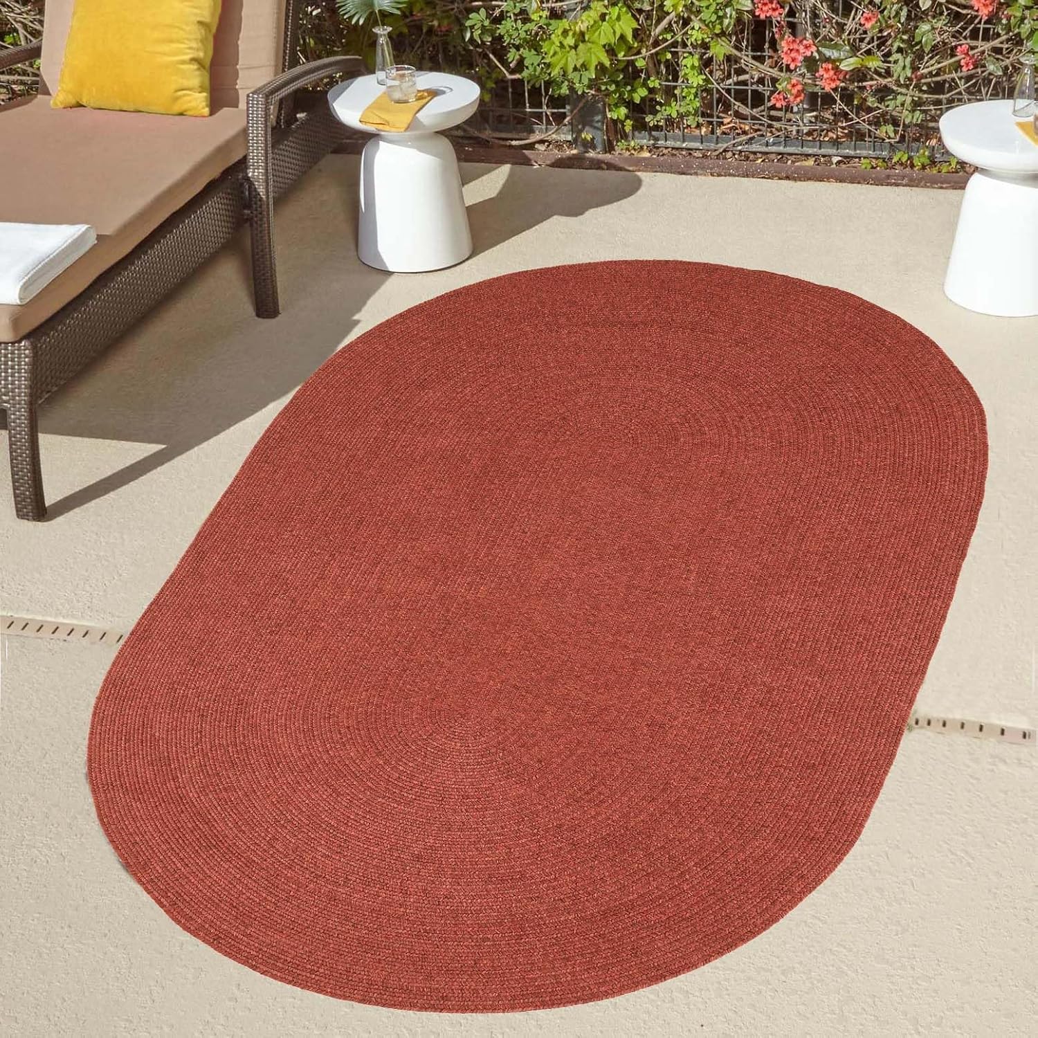 Alfombra ovalada de yute para interiores, ladrillo, 5 pies x 8 pies