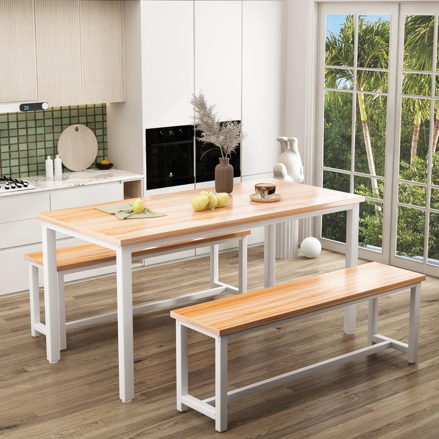 Juego de mesa de comedor para 4 mesas de cocina con 2 bancos de comedor, juego