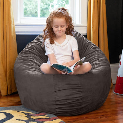 Bean Bags Cocoon Junior Puf de microgamuza para niños, 4 pies, color carbón