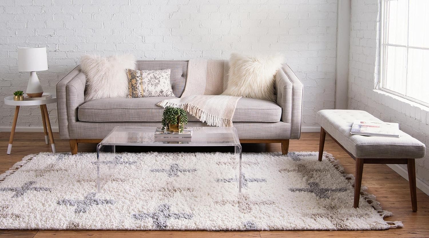 Rugs.com Athena Shag Collection Alfombra  8 x 10 pies, alfombra de pelo marfil...