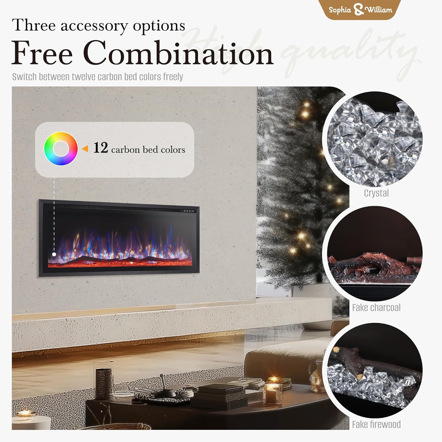 Chimenea eléctrica de 42 pulgadas montada en la pared con control remoto,...
