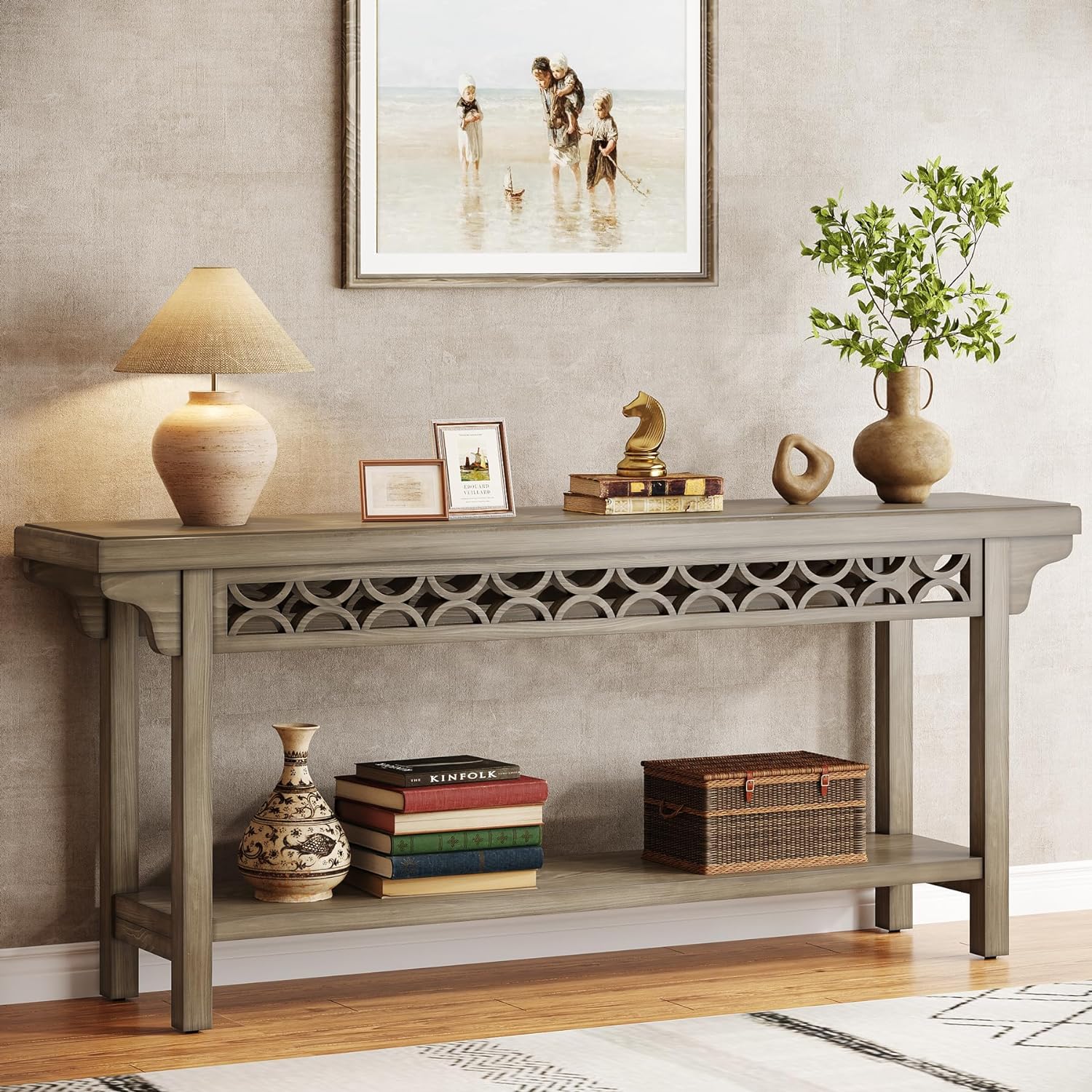 Tribesigns Mesa consola larga de madera maciza de 70.8 pulgadas, mesa de...