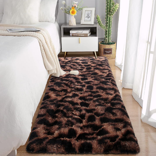 Alfombra esponjosa con estampado de leopardo de 2 x 6 pies para sala de estar,...