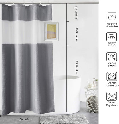 Cortina de ducha de tela de punto gofre gris, 36 x 72 pulgadas, cortina de baño