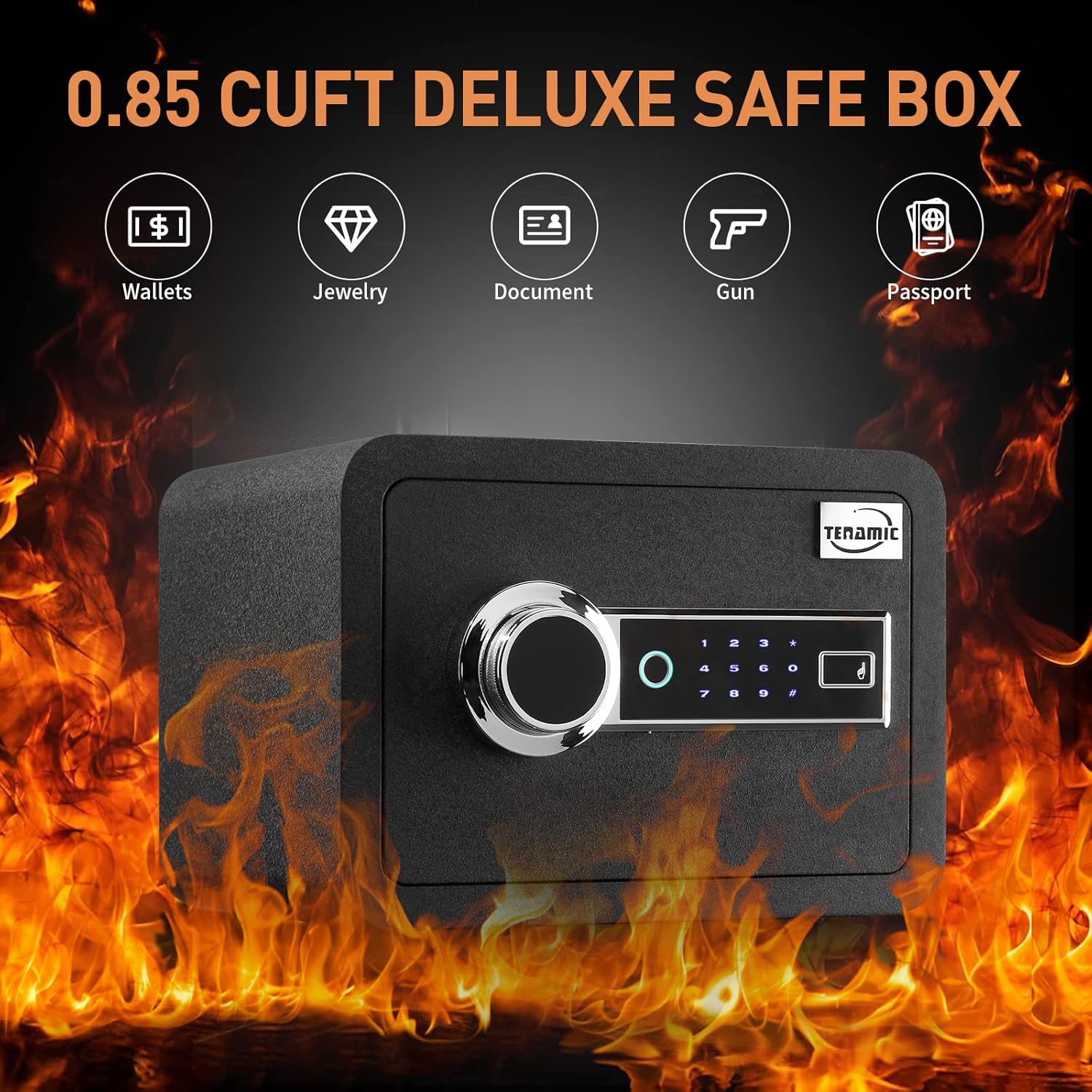 Tenamic Caja de seguridad biométrica de huellas dactilares, 0.85 pies cúbicos,...